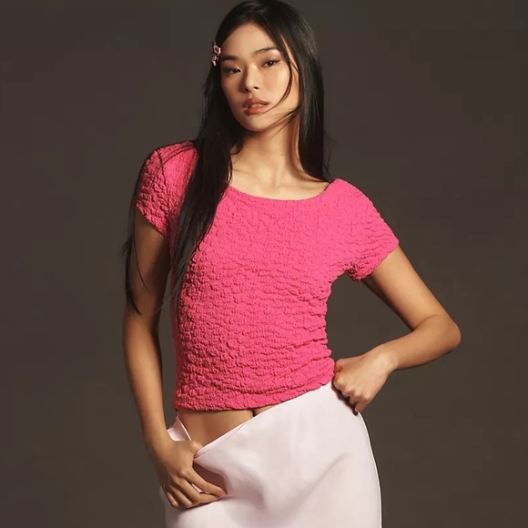 Anthropologie Maeve Socialite Popcorn Tee in Pink Size Medium - Picture 1 of 11